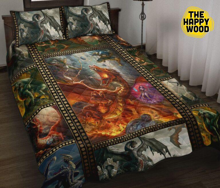 DND Dragons Quilt Bed Set And Pillow Covers - The Happy Wood