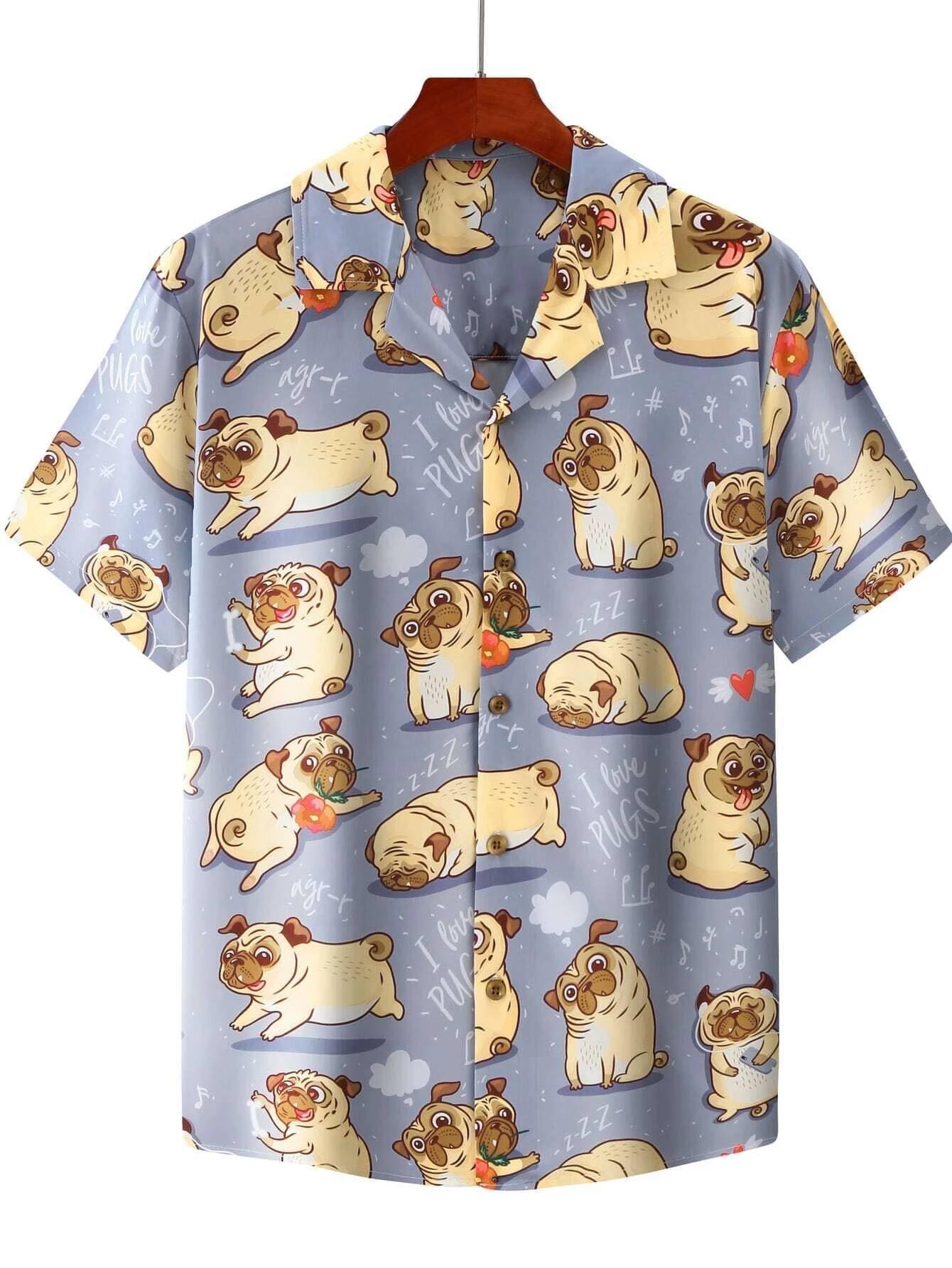 I Love Pugs Cute Hawaiian Hawaii Shirt - The Happy Wood