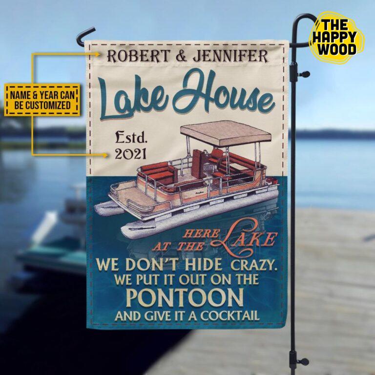Personalized Pontoon Lake House Crazy Garden House Flag The Happy Wood