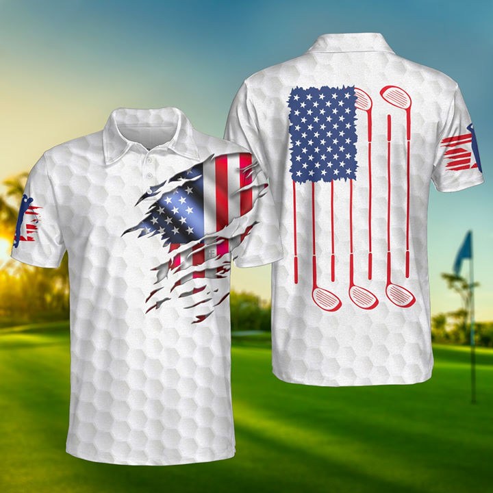 Golf American Flag Independence Day July 4th Polo Shirt - The Happy Wood