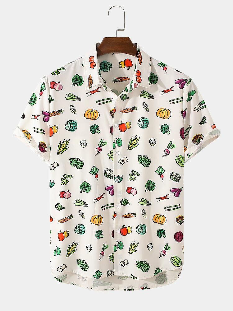 Cartoon Fruit & Vegetable Hawaiian Hawaii Shirt - The Happy Wood