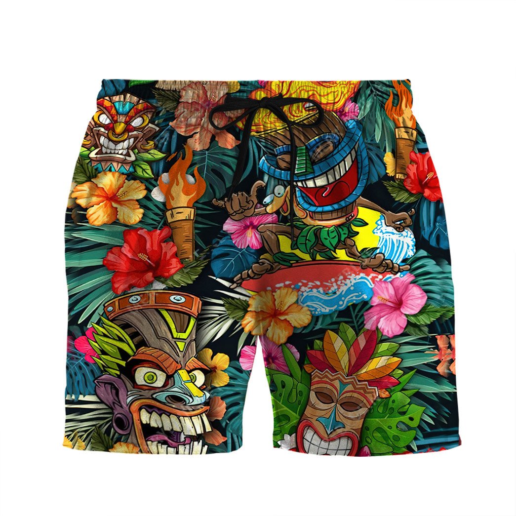 Tiki Tiki Awesome 3D Beach Shorts - The Happy Wood