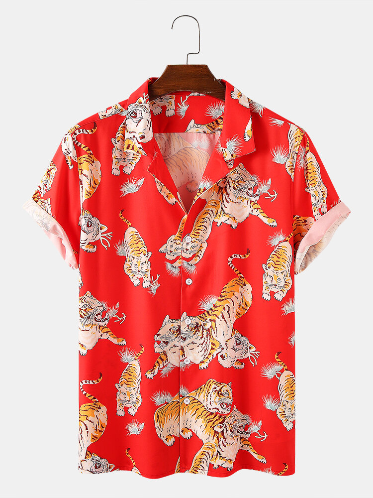 Tiger Animal Print Hawaiian Hawaii Shirt - The Happy Wood