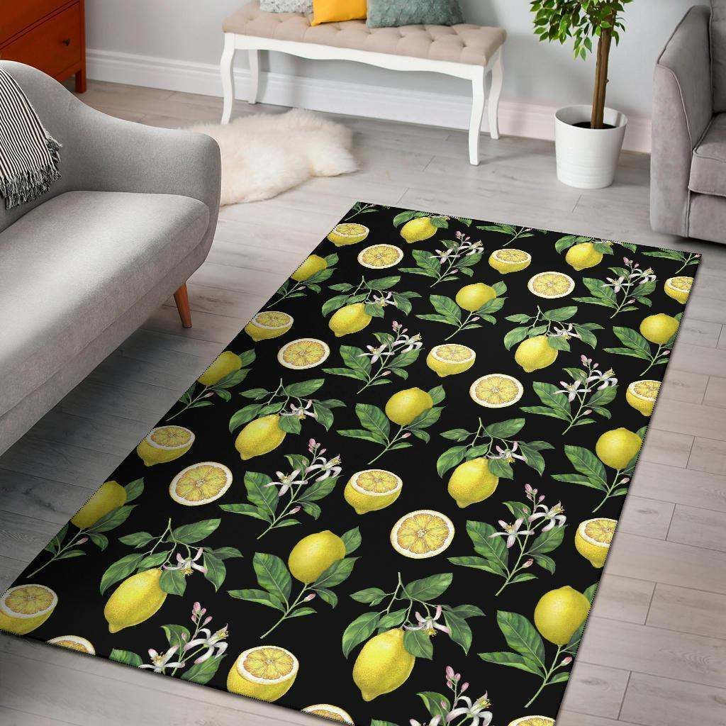 Lemon Pattern Print Rectangle Carpet Rug - The Happy Wood