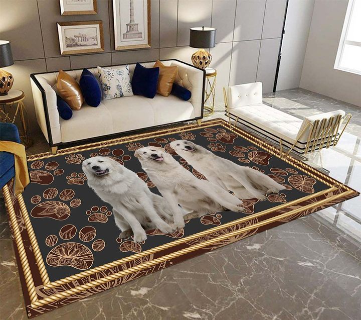 Great Pyrenees Paw Floral Denim Blue Rectangle Rug - The Happy Wood