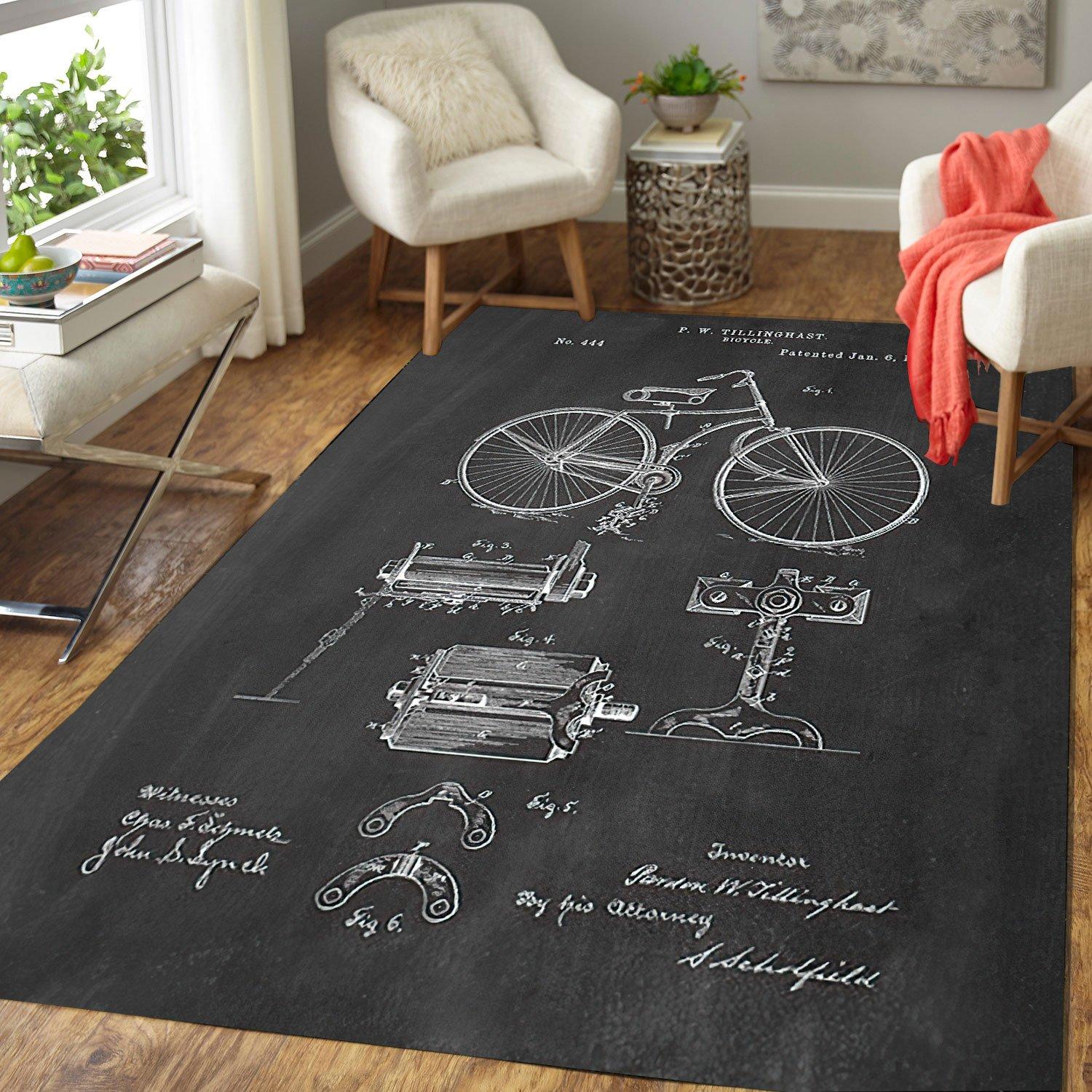 P.w.tillinghast Bicycle Area Black Rectangle Carpet Rug - The Happy Wood