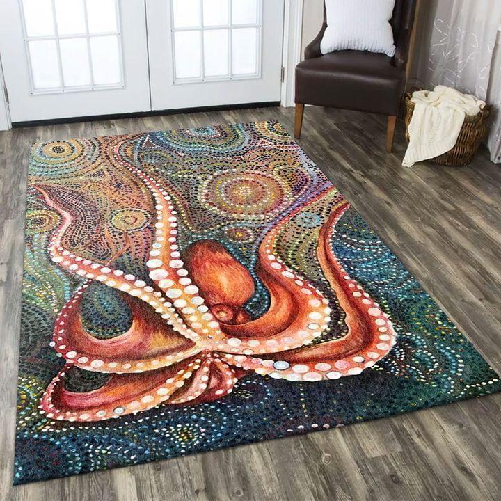 Octopus Orange Mandala Area Rectangle Carpet Rug - The Happy Wood