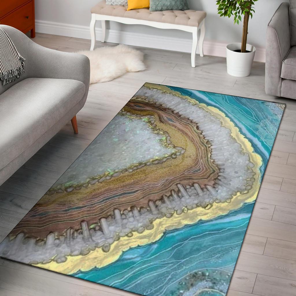 Azure Agate Blue Rectangle Carpet Rug - The Happy Wood